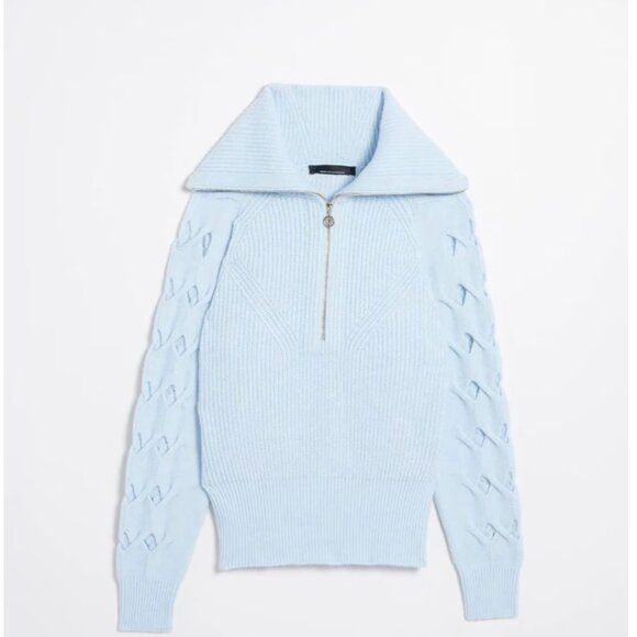 WHBM Novelty Sleeve Half Zip Pullover Color Glass ( Light Blue ) Size M - Picture 10 of 13